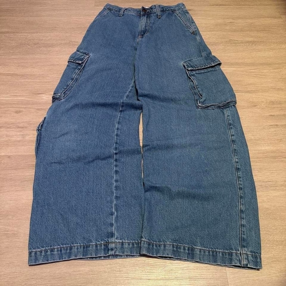 26x28 Blue Baggy Wide Leg Cargo Denim Jeans Y2K Vintage 2000s Style